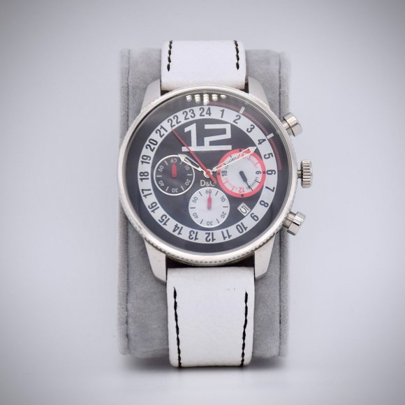 Dolce Gabbana D&G Chronograph Watch Stainless White Leather Quartz 2nd Hand - Picture 1 of 7